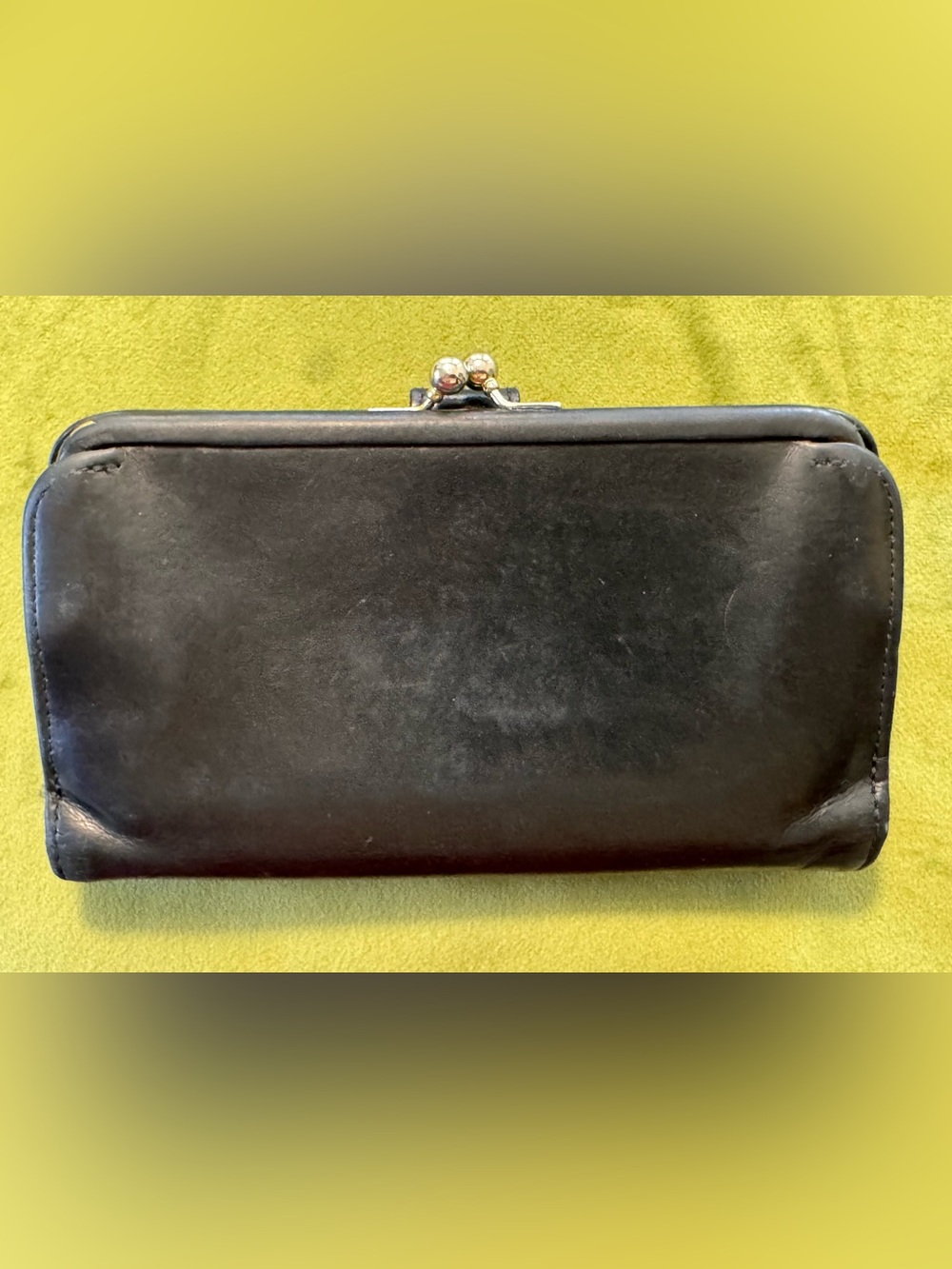 Coach Black Leather Checkbook Wallet with Integrated Kiss-Lock Coin Purse